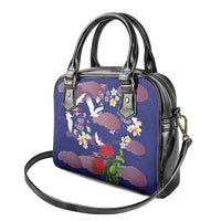 Hawaiian and Japanese Culture Together Shoulder Handbag Blue Ohia Lehua Plumeria and Sakura Blooming LT03 - Polynesian Pride