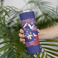 Hawaiian and Japanese Culture Together Skinny Tumbler Blue Ohia Lehua Plumeria and Sakura Blooming LT03 - Polynesian Pride