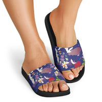 Hawaiian and Japanese Culture Together Slide Sandals Blue Ohia Lehua Plumeria and Sakura Blooming LT03 - Polynesian Pride