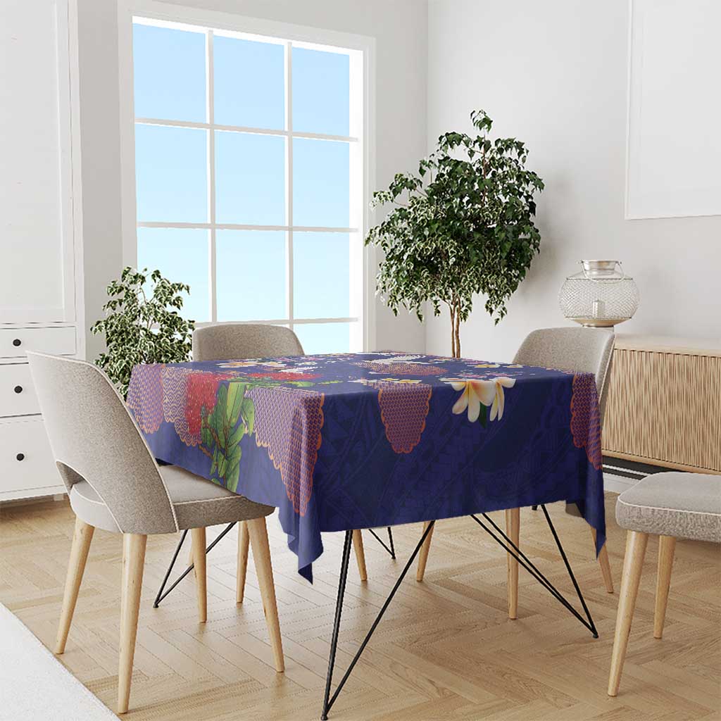 Hawaiian and Japanese Culture Together Tablecloth Blue Ohia Lehua Plumeria and Sakura Blooming LT03 - Polynesian Pride