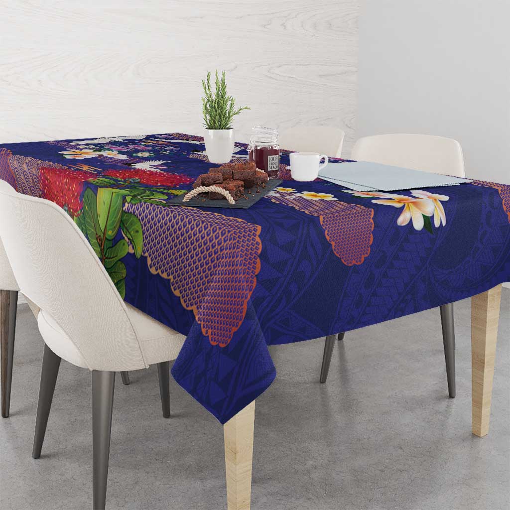 Hawaiian and Japanese Culture Together Tablecloth Blue Ohia Lehua Plumeria and Sakura Blooming LT03 - Polynesian Pride