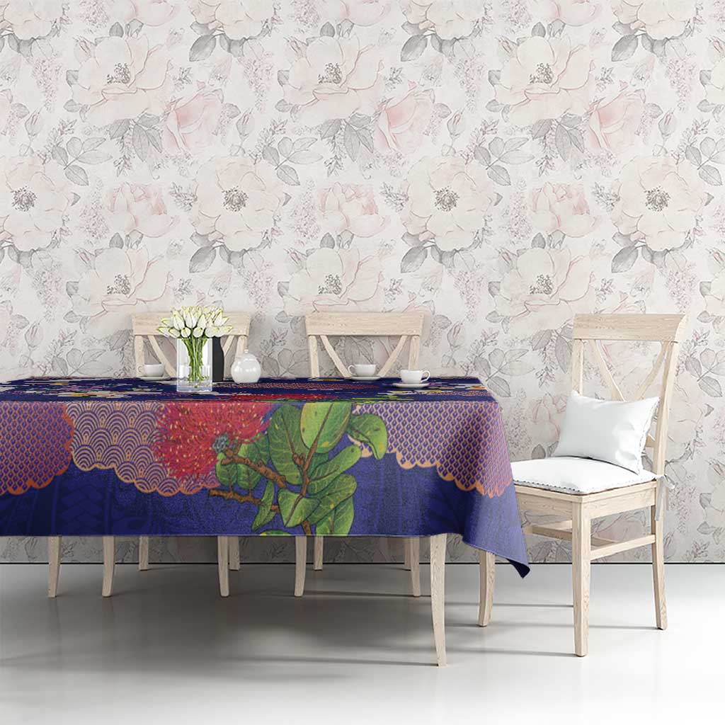 Hawaiian and Japanese Culture Together Tablecloth Blue Ohia Lehua Plumeria and Sakura Blooming LT03 - Polynesian Pride