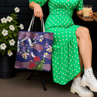 Hawaiian and Japanese Culture Together Tote Bag Blue Ohia Lehua Plumeria and Sakura Blooming LT03 - Polynesian Pride