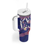 Hawaiian and Japanese Culture Together Tumbler With Handle Blue Ohia Lehua Plumeria and Sakura Blooming LT03 - Polynesian Pride
