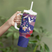 Hawaiian and Japanese Culture Together Tumbler With Handle Blue Ohia Lehua Plumeria and Sakura Blooming LT03 - Polynesian Pride