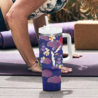 Hawaiian and Japanese Culture Together Tumbler With Handle Blue Ohia Lehua Plumeria and Sakura Blooming LT03 - Polynesian Pride