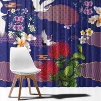 Hawaiian and Japanese Culture Together Window Curtain Blue Ohia Lehua Plumeria and Sakura Blooming LT03 - Polynesian Pride