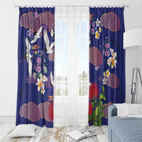 Hawaiian and Japanese Culture Together Window Curtain Blue Ohia Lehua Plumeria and Sakura Blooming LT03 - Polynesian Pride