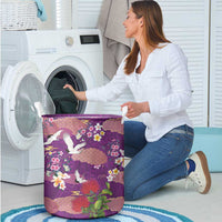 Hawaiian and Japanese Culture Together Laundry Basket Purple Ohia Lehua Plumeria and Sakura Blooming LT03 - Polynesian Pride