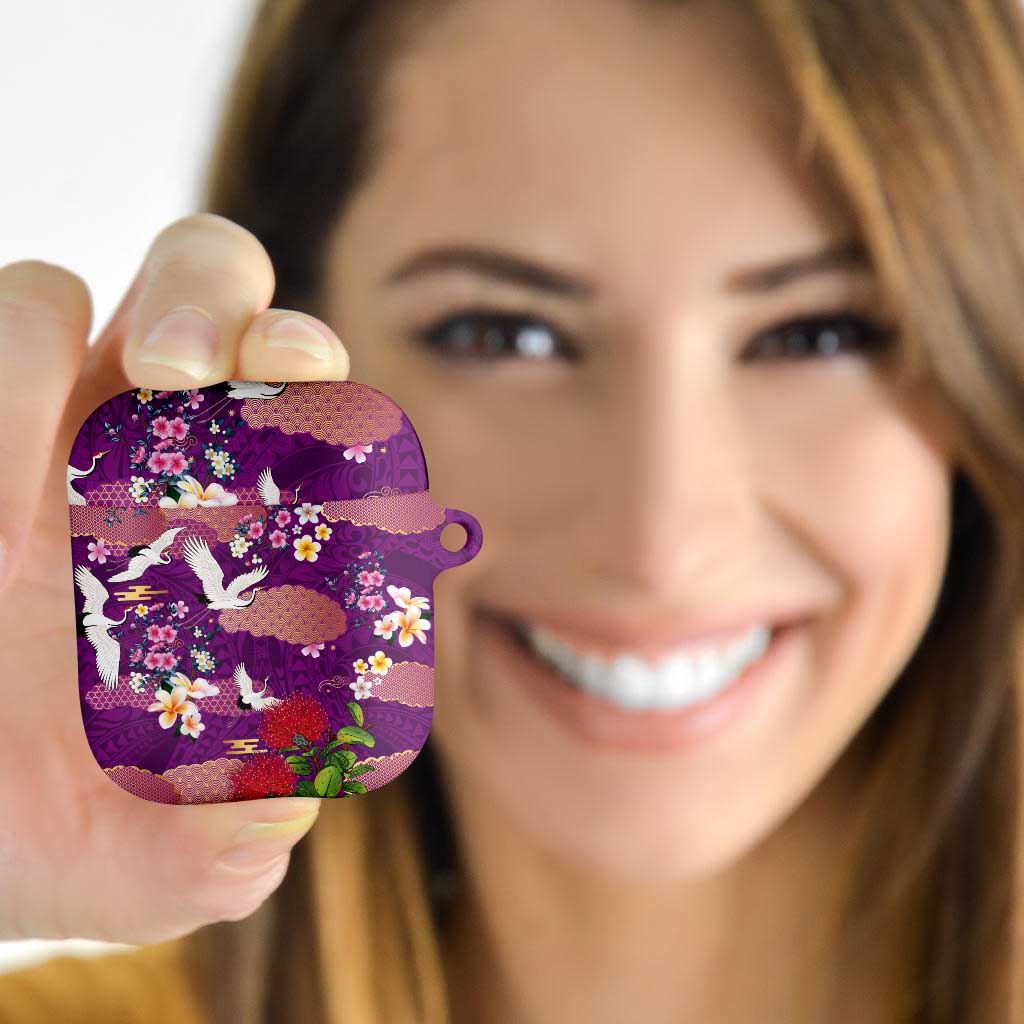 Hawaiian and Japanese Culture Together AirPods Case Purple Ohia Lehua Plumeria and Sakura Blooming LT03 - Polynesian Pride