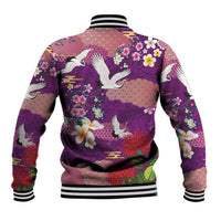 Hawaiian and Japanese Culture Together Baseball Jacket Purple Ohia Lehua Plumeria and Sakura Blooming LT03 - Polynesian Pride