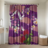 Hawaiian and Japanese Culture Together Bathroom Set Purple Ohia Lehua Plumeria and Sakura Blooming LT03 Shower Curtain Only Purple - Polynesian Pride