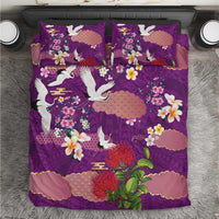 Hawaiian and Japanese Culture Together Bedding Set Purple Ohia Lehua Plumeria and Sakura Blooming LT03 Purple - Polynesian Pride