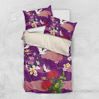 Hawaiian and Japanese Culture Together Bedding Set Purple Ohia Lehua Plumeria and Sakura Blooming LT03 US Twin 172cm x 218cm Purple - Polynesian Pride