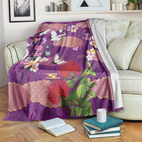 Hawaiian and Japanese Culture Together Blanket Purple Ohia Lehua Plumeria and Sakura Blooming LT03 Purple - Polynesian Pride