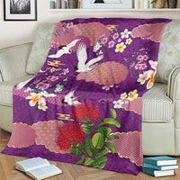Hawaiian and Japanese Culture Together Blanket Purple Ohia Lehua Plumeria and Sakura Blooming LT03 - Polynesian Pride
