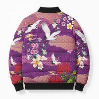 Hawaiian and Japanese Culture Together Bomber Puffer Jacket Purple Ohia Lehua Plumeria and Sakura Blooming LT03 - Polynesian Pride