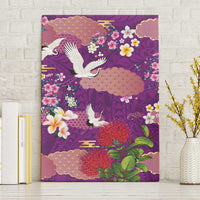 Hawaiian and Japanese Culture Together Canvas Wall Art Purple Ohia Lehua Plumeria and Sakura Blooming LT03 Without Frame Purple - Polynesian Pride