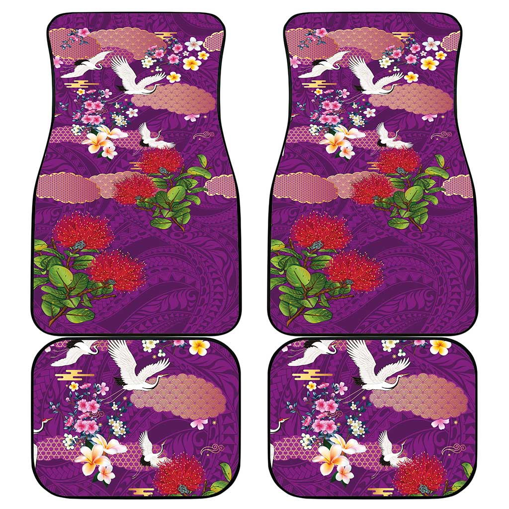 Hawaiian and Japanese Culture Together Car Mats Purple Ohia Lehua Plumeria and Sakura Blooming LT03 - Polynesian Pride