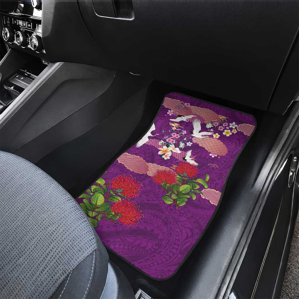 Hawaiian and Japanese Culture Together Car Mats Purple Ohia Lehua Plumeria and Sakura Blooming LT03 - Polynesian Pride