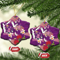Hawaiian and Japanese Culture Together Ceramic Ornament Purple Ohia Lehua Plumeria and Sakura Blooming LT03 Snow Flake Purple - Polynesian Pride