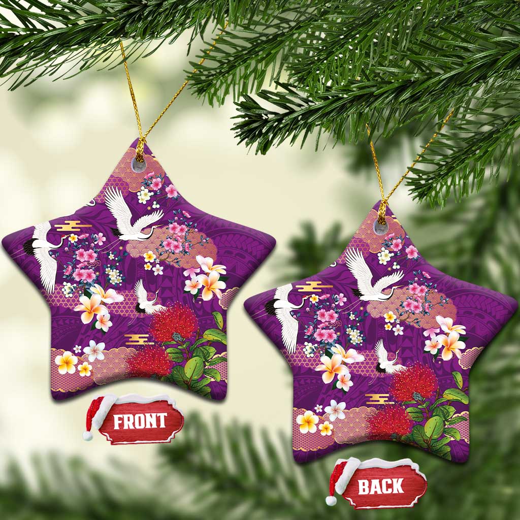 Hawaiian and Japanese Culture Together Ceramic Ornament Purple Ohia Lehua Plumeria and Sakura Blooming LT03 Star Purple - Polynesian Pride
