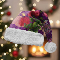 Hawaiian and Japanese Culture Together Christmas Santa Hat Purple Ohia Lehua Plumeria and Sakura Blooming LT03 With Fur Purple - Polynesian Pride
