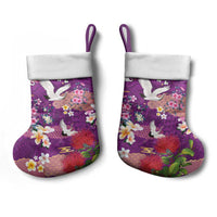 Hawaiian and Japanese Culture Together Christmas Stocking Purple Ohia Lehua Plumeria and Sakura Blooming LT03 - Polynesian Pride