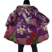 Hawaiian and Japanese Culture Together Cloak Purple Ohia Lehua Plumeria and Sakura Blooming LT03 - Polynesian Pride