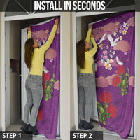 Hawaiian and Japanese Culture Together Door Cover Purple Ohia Lehua Plumeria and Sakura Blooming LT03 - Polynesian Pride