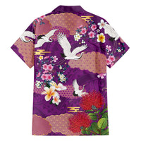 Hawaiian and Japanese Culture Together Family Matching Mermaid Dress and Hawaiian Shirt Purple Ohia Lehua Plumeria and Sakura Blooming LT03 - Polynesian Pride
