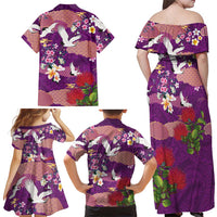 Hawaiian and Japanese Culture Together Family Matching Off Shoulder Maxi Dress and Hawaiian Shirt Purple Ohia Lehua Plumeria and Sakura Blooming LT03 - Polynesian Pride