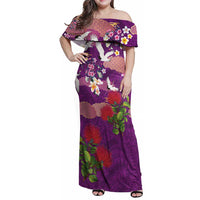 Hawaiian and Japanese Culture Together Family Matching Off Shoulder Maxi Dress and Hawaiian Shirt Purple Ohia Lehua Plumeria and Sakura Blooming LT03 Mom's Dress Purple - Polynesian Pride