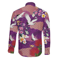 Hawaiian and Japanese Culture Together Family Matching Off Shoulder Short Dress and Hawaiian Shirt Purple Ohia Lehua Plumeria and Sakura Blooming LT03 - Polynesian Pride