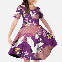 Hawaiian and Japanese Culture Together Family Matching Summer Maxi Dress and Hawaiian Shirt Purple Ohia Lehua Plumeria and Sakura Blooming LT03 Daughter's Dress Purple - Polynesian Pride