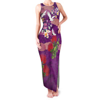 Hawaiian and Japanese Culture Together Family Matching Tank Maxi Dress and Hawaiian Shirt Purple Ohia Lehua Plumeria and Sakura Blooming LT03 Mom's Dress Purple - Polynesian Pride