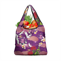 Hawaiian and Japanese Culture Together Grocery Bag Purple Ohia Lehua Plumeria and Sakura Blooming LT03 1-pack One Size Purple - Polynesian Pride
