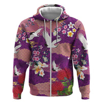 Hawaiian and Japanese Culture Together Hoodie Purple Ohia Lehua Plumeria and Sakura Blooming LT03 Zip Hoodie Purple - Polynesian Pride