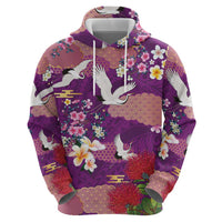Hawaiian and Japanese Culture Together Hoodie Purple Ohia Lehua Plumeria and Sakura Blooming LT03 - Polynesian Pride