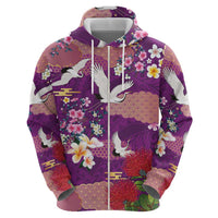 Hawaiian and Japanese Culture Together Hoodie Purple Ohia Lehua Plumeria and Sakura Blooming LT03 - Polynesian Pride