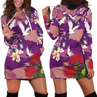 Hawaiian and Japanese Culture Together Hoodie Dress Purple Ohia Lehua Plumeria and Sakura Blooming LT03 - Polynesian Pride