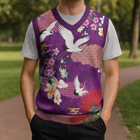 Hawaiian and Japanese Culture Together Christmas Knitted V-Neck Vest Purple Ohia Lehua Plumeria and Sakura Blooming LT03 - Polynesian Pride