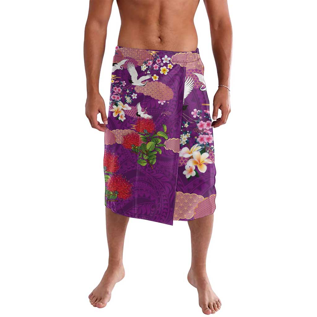 Hawaiian and Japanese Culture Together Lavalava Purple Ohia Lehua Plumeria and Sakura Blooming LT03 Purple - Polynesian Pride