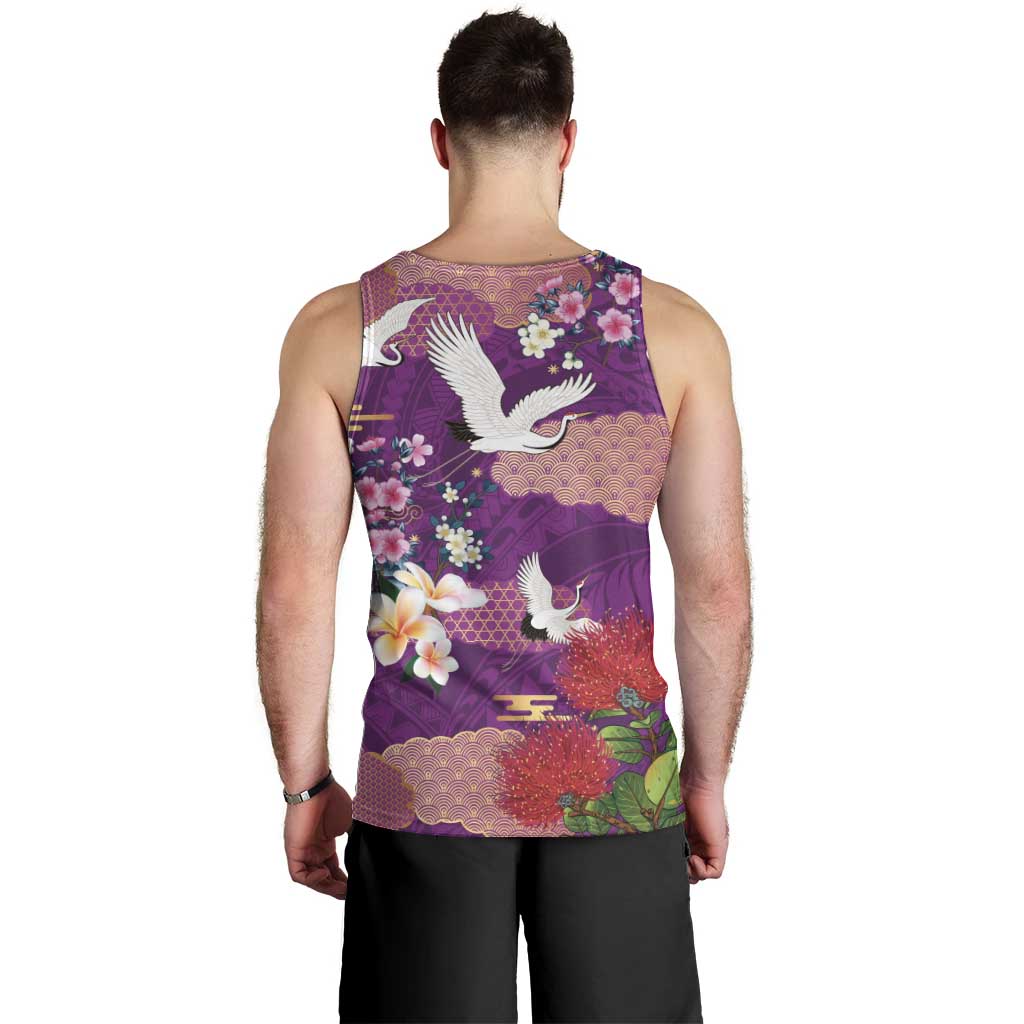 Hawaiian and Japanese Culture Together Men Tank Top Purple Ohia Lehua Plumeria and Sakura Blooming LT03 - Polynesian Pride