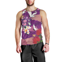 Hawaiian and Japanese Culture Together Men Tank Top Purple Ohia Lehua Plumeria and Sakura Blooming LT03 - Polynesian Pride