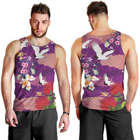 Hawaiian and Japanese Culture Together Men Tank Top Purple Ohia Lehua Plumeria and Sakura Blooming LT03 - Polynesian Pride