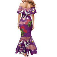 Hawaiian and Japanese Culture Together Mermaid Dress Purple Ohia Lehua Plumeria and Sakura Blooming LT03 - Polynesian Pride