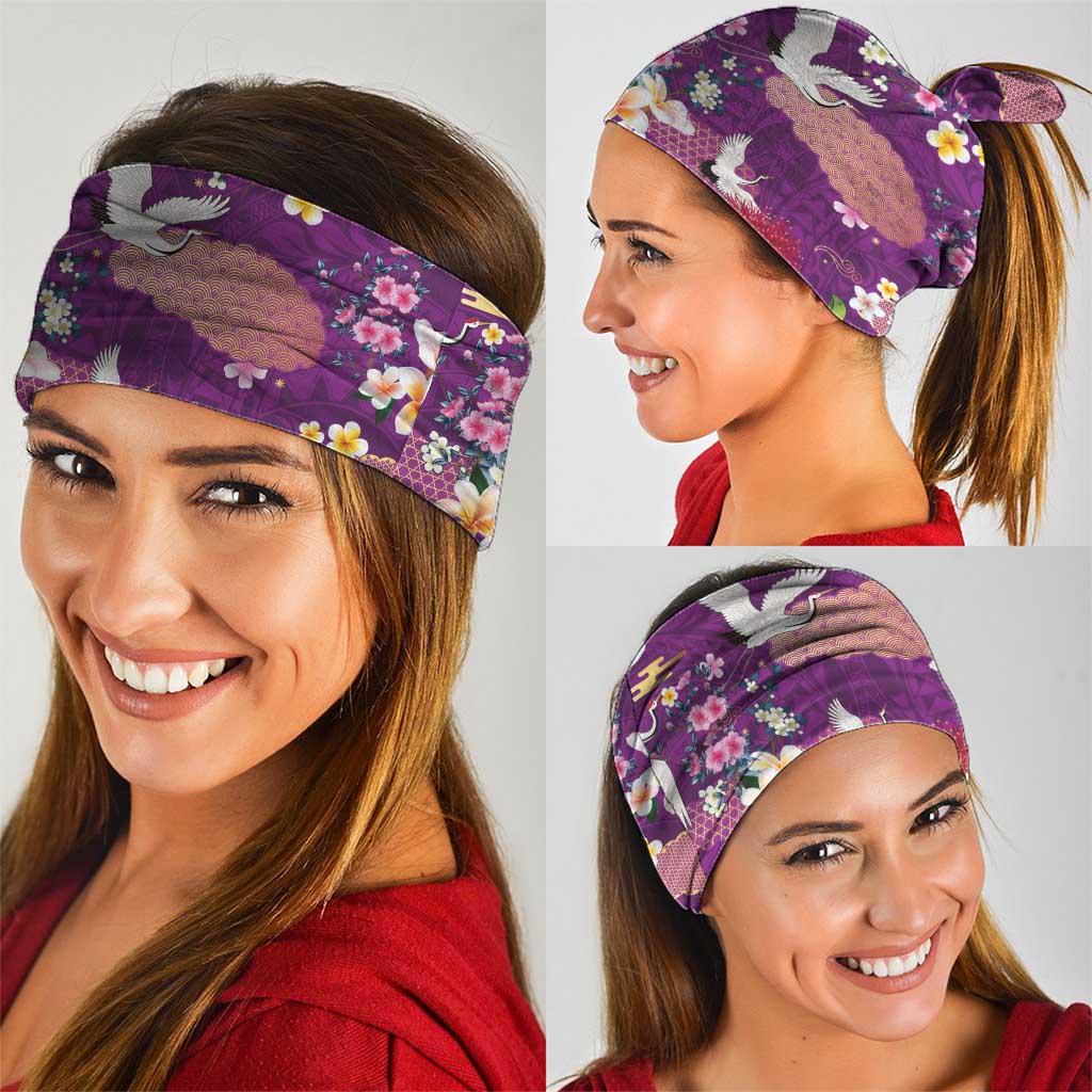 Hawaiian and Japanese Culture Together Neck Gaiter Purple Ohia Lehua Plumeria and Sakura Blooming LT03 - Polynesian Pride