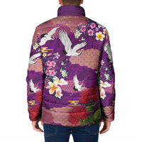 Hawaiian and Japanese Culture Together Padded Jacket Purple Ohia Lehua Plumeria and Sakura Blooming LT03 - Polynesian Pride