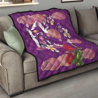 Hawaiian and Japanese Culture Together Quilt Purple Ohia Lehua Plumeria and Sakura Blooming LT03 - Polynesian Pride